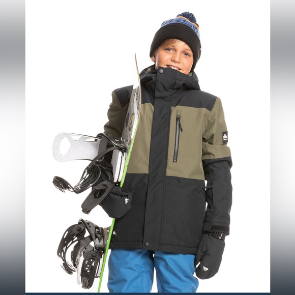 Quiksilver Boys Mission Jacket, Utility Bibs, and Gloves in Black, Size Large - Picture 5 of 10